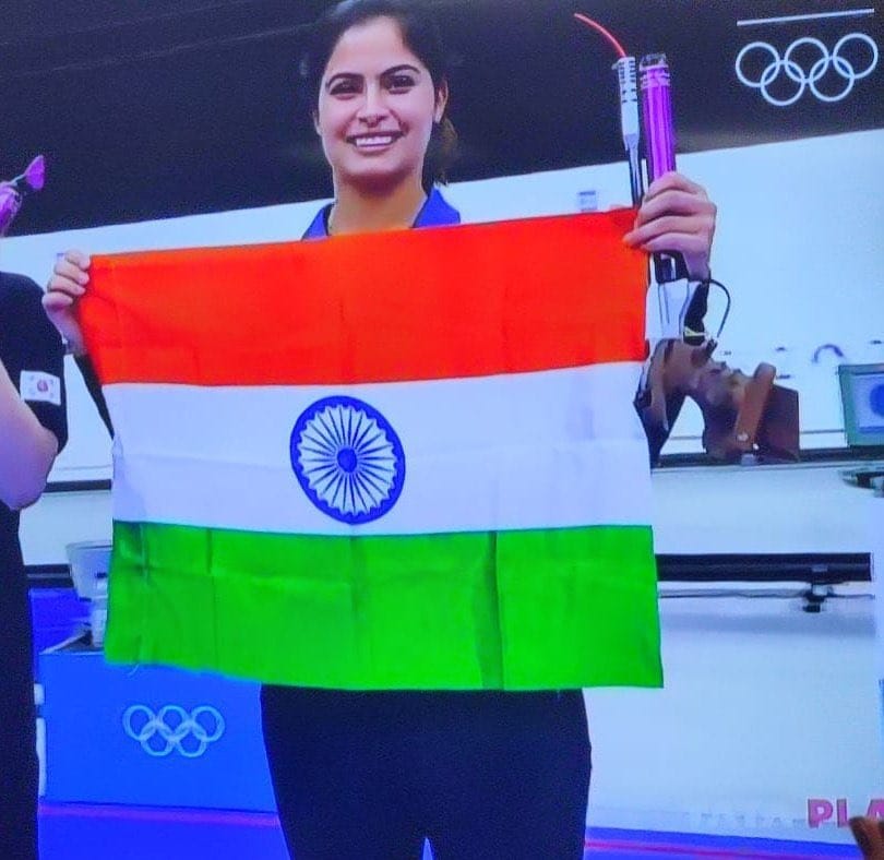 The picture has been taken from XaccountParis Olympic 2024 The picture has been taken from soumyajit dutta mobile from laptop Manu Bhaker